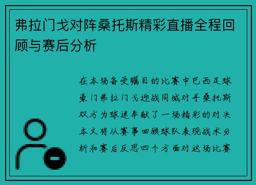 弗拉门戈对阵桑托斯精彩直播全程回顾与赛后分析